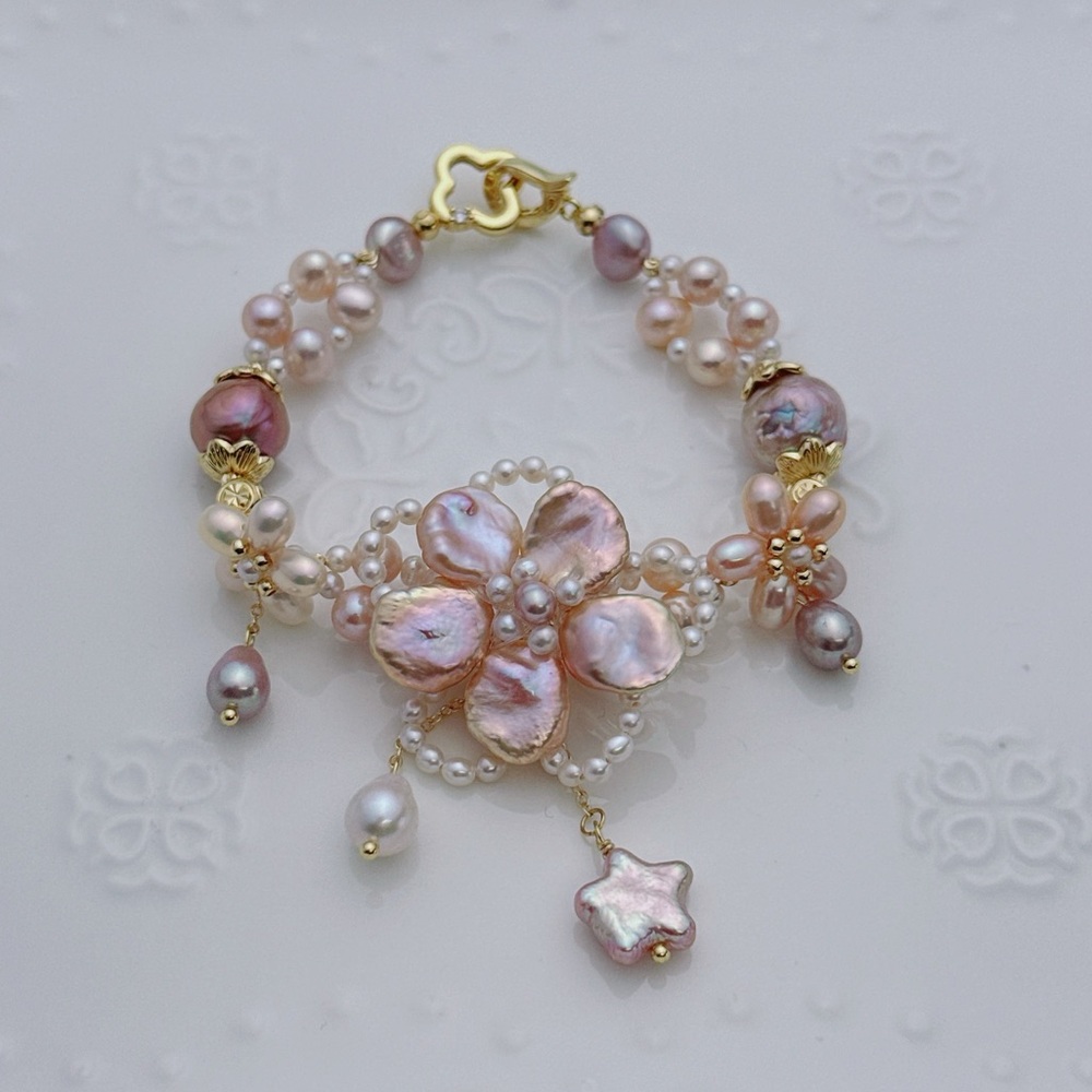 26B179 Handmade Premium Quality Freshwater Baroque Pearl Bracelet 2in1